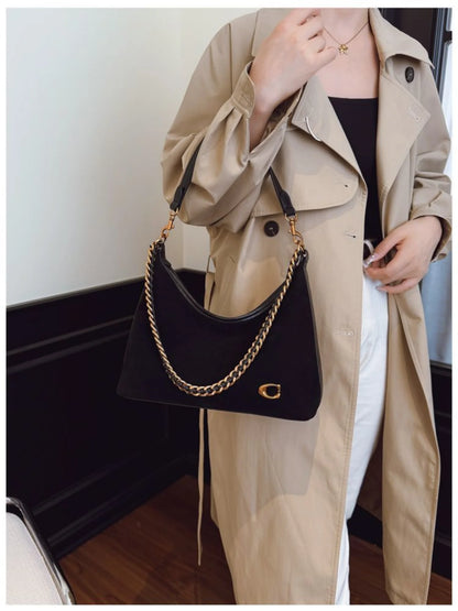 Women's New Light Luxury Fashionable High-End Black Suede Shoulder Crossbody Bag,Versatile for Commuting,Large Capacity Tote Bag