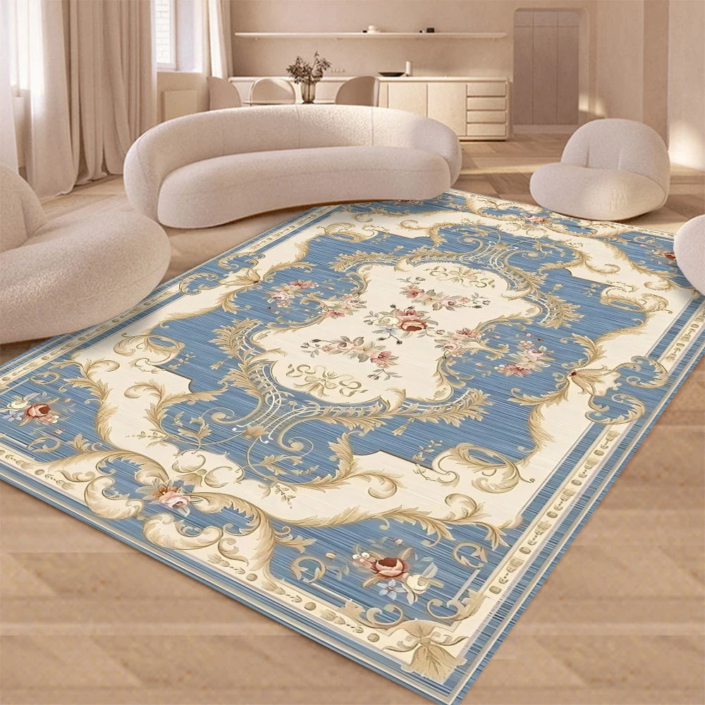European Retro Floral Large Carpet for Living Room Luxury Decoration Rug  Non-slip Bedroom Cloakroom Washable Soft Mat