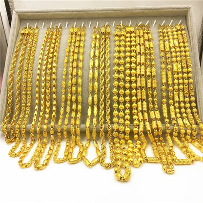 Bold Collection Necklace Men's 24K Gold AU999 - 24K Gold Double Dragon Head Bead, Hexagonal Cloud, Prestige Heirloom