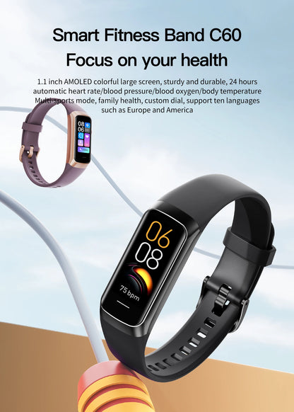 LIGE 1.1 Inch Amoled Heart Rate Monitor Smart Bracelet Wristband Slim Smart Watch Men Women Waterproof  Fitness Tracker Band