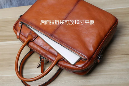 Retro Leather Men's Briefcase Top Layer Leather Handbag Casual Shoulder Messenger Bag Business Laptop Bag Trendy Men's Bag NZPJ