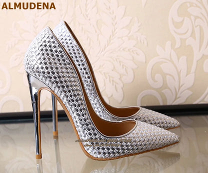 ALMUDENA White Patent Leather Eiffel Tower Red Lips Printed Wedding Shoes 12cm Sky High Heel Pointed Toe Slip-On Banquet Pumps