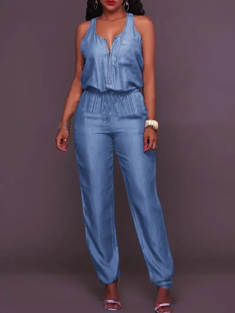 Oversize Summer Sleeveless Wash Vest Denim Jumpsuits Women Pleated Vintage Overalls Romper Streetwear Loose Clothes Fashion Jean