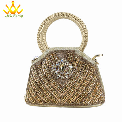 Orange Color New Arrivals Italian Design Nigerian Women Shoes and Bag Set Pointed Toe Slipper with Shinning Crystal for Party