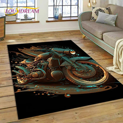 Motocross Modern retro Motorcycle Carpet Rug for Bedroom Living Room Home Sofa Decoration,Children Game Large Decor Floor Mat