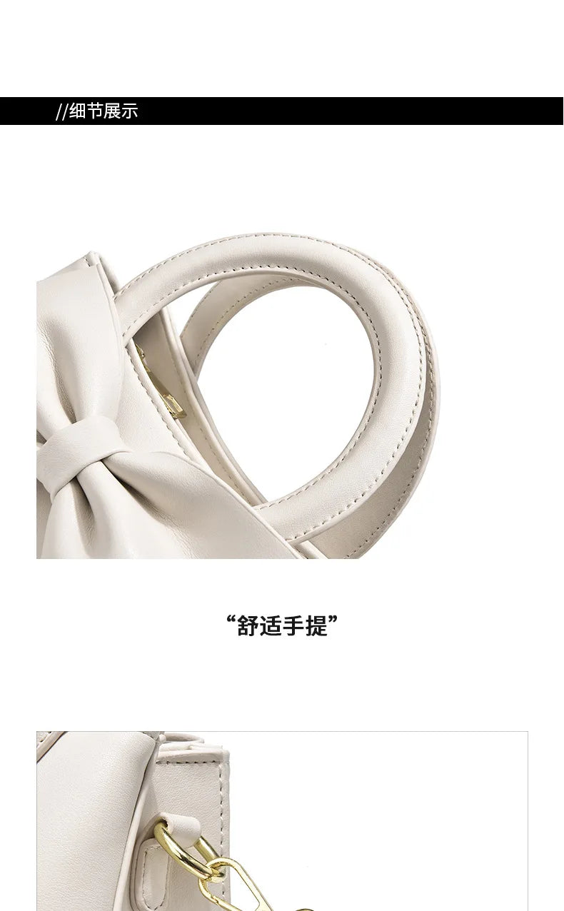 New Fashion Casual Handbags for Women Cute Bow Black White Blue PU Handbags Trendy Daily Shoulder Underarm Bags Bolsa Feminina