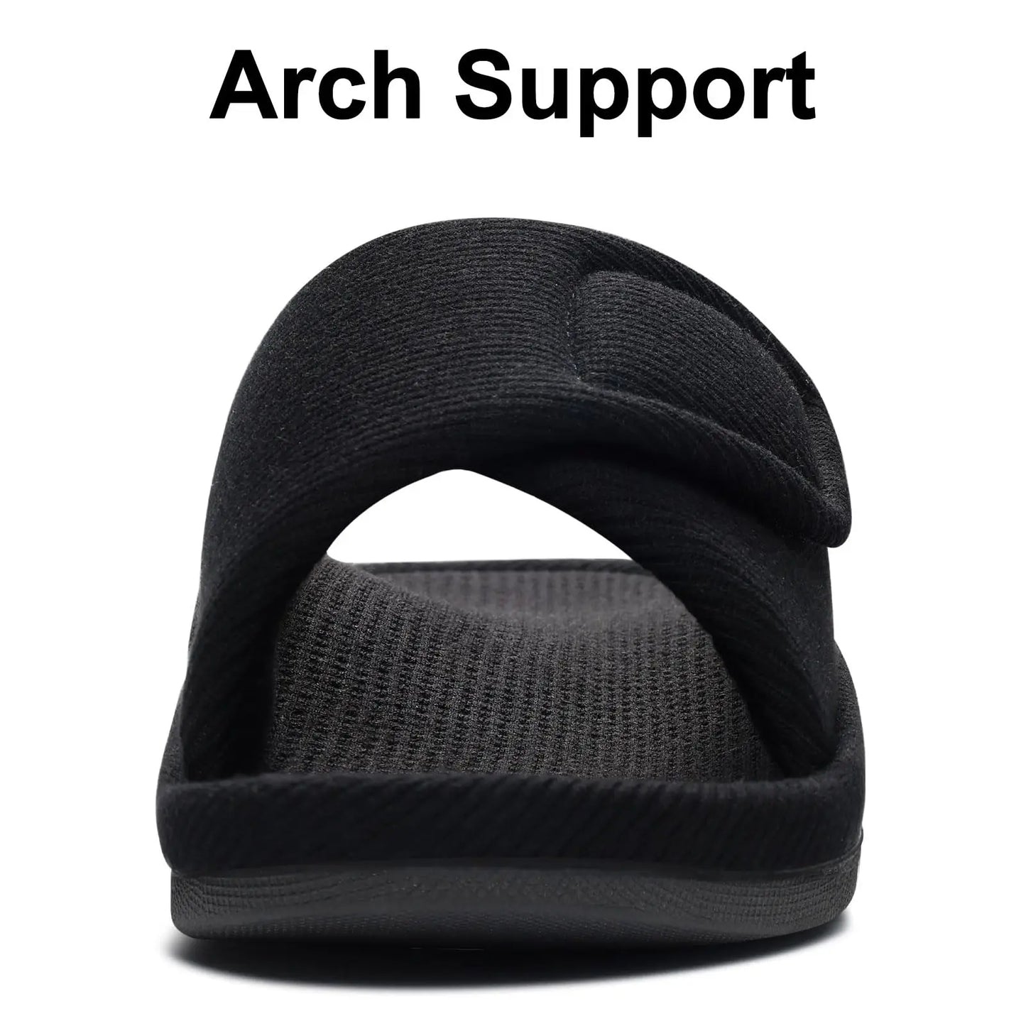 Litfun Winter Cotton Waffle Slippers For Women Breathable Indoor Adjustable Slides Slip On Open Toe Slippers With Arch Support
