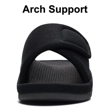 Litfun Winter Cotton Waffle Slippers For Women Breathable Indoor Adjustable Slides Slip On Open Toe Slippers With Arch Support