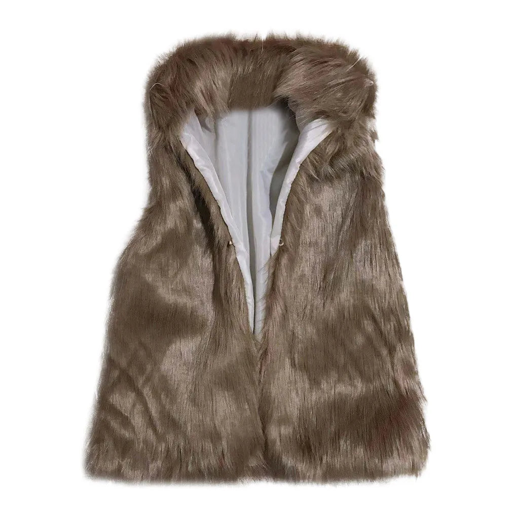 Winter Women's Vest Coat Wool Vest Faux Fur Vest Stand Collar Faux Fur Coat Vest Jacket Outdoor Windproof Coat