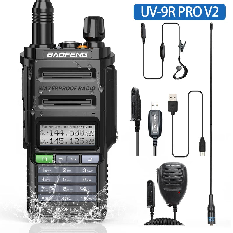 Baofeng UV 9R Pro V2 IP68 Waterproof Walkie Talkie Tri-Power Type-C Charger Dual Band Transceiver Ham Two Way Radio Marine Radio