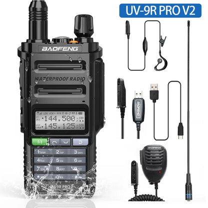 Baofeng UV 9R Pro V2 IP68 Waterproof Walkie Talkie Tri-Power Type-C Charger Dual Band Transceiver Ham Two Way Radio Marine Radio