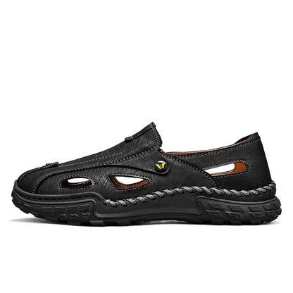 Men Sandals New Hollow Leather Casual Comfortable Trendy Beach Shoes Outdoor Walking Non Slip Bag Toe Walking Shoes for Men