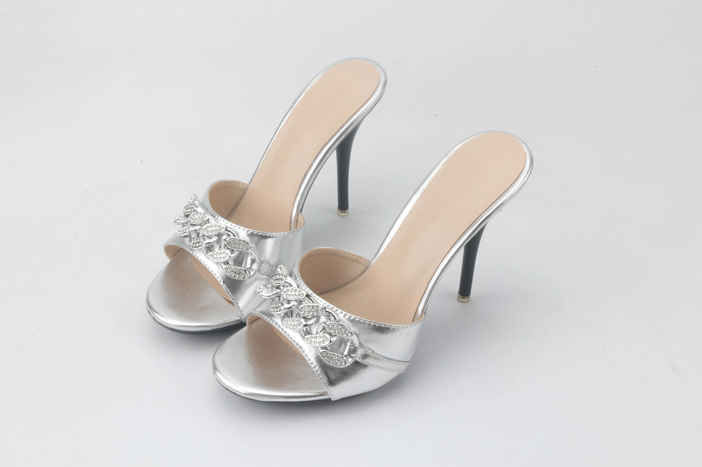 Female Summer High Heels Sexy Open Toes Slippers Luxury Rhinestone Party Dress Shoes Black Slides Sandals Women Mules Plus Size