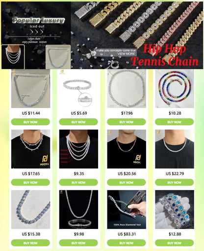 NUOYA Hip Hop Moissanite Tennis Necklace Ice Out VVS1 Diamond Chain Sparkling Jewelry Luxury Gifts for Men and Women