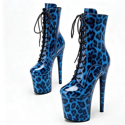 Stripper Heels 20CM/8Inches Supers Fashion Pole Dance Shoes For Nightclub Club Party Women Platform Leopard print Short Boots