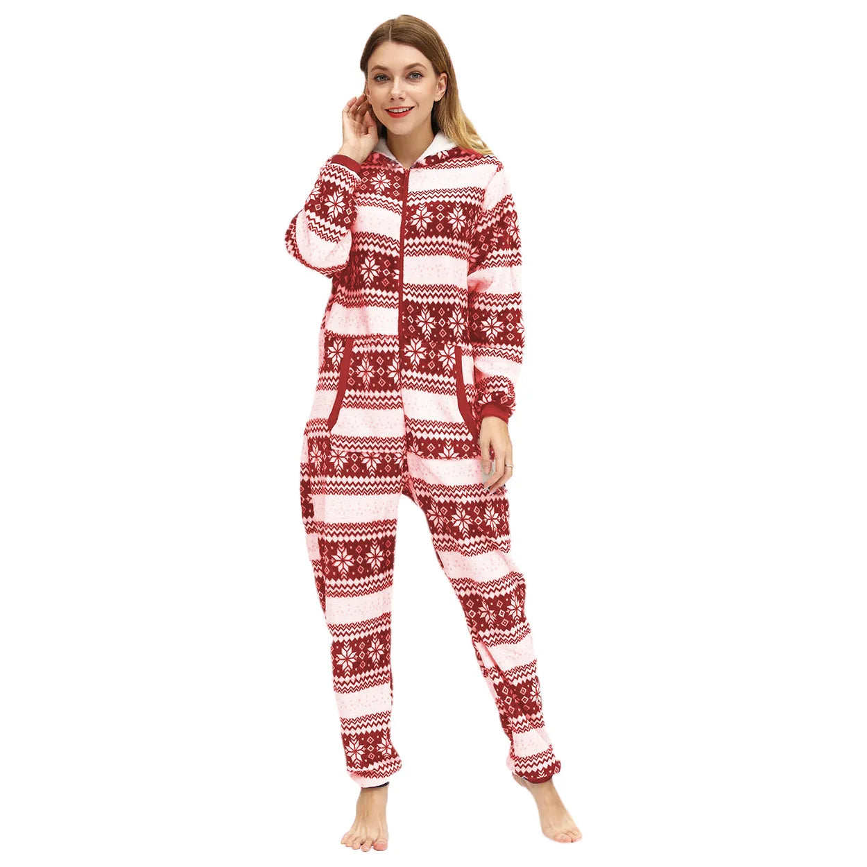 Winter Warm Snowflake Print Pyjamas Women Onesies Flannel Sleepwear Size XXL Hood Sets Pajamas For Women Adult