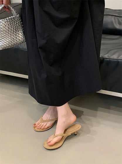 Eilyken Summer Fashion Thin Low Heels Slippers Women Round Clip Toe Beach Casual Sandals Flip Flops Shoes Zapatos De Mujer