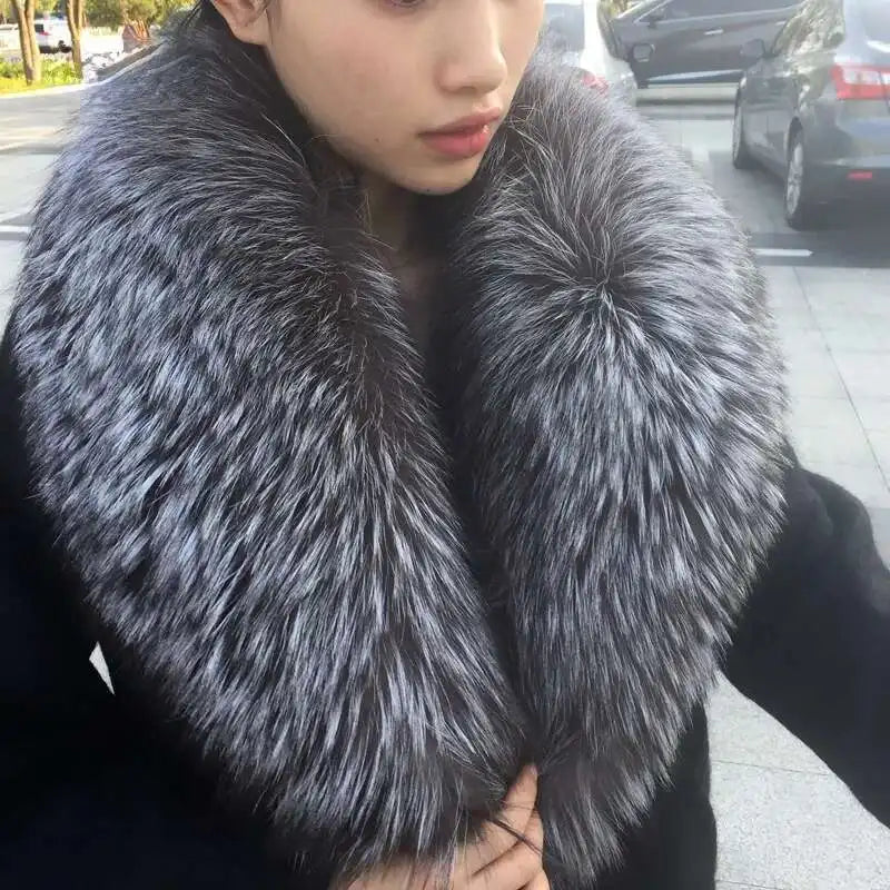 Real Fox Fur Collar for Women Coat Jacket Female Wraps Winter Warm Fur Scarf Extra Large Size Neck Warmer Fur Shawls Scarves