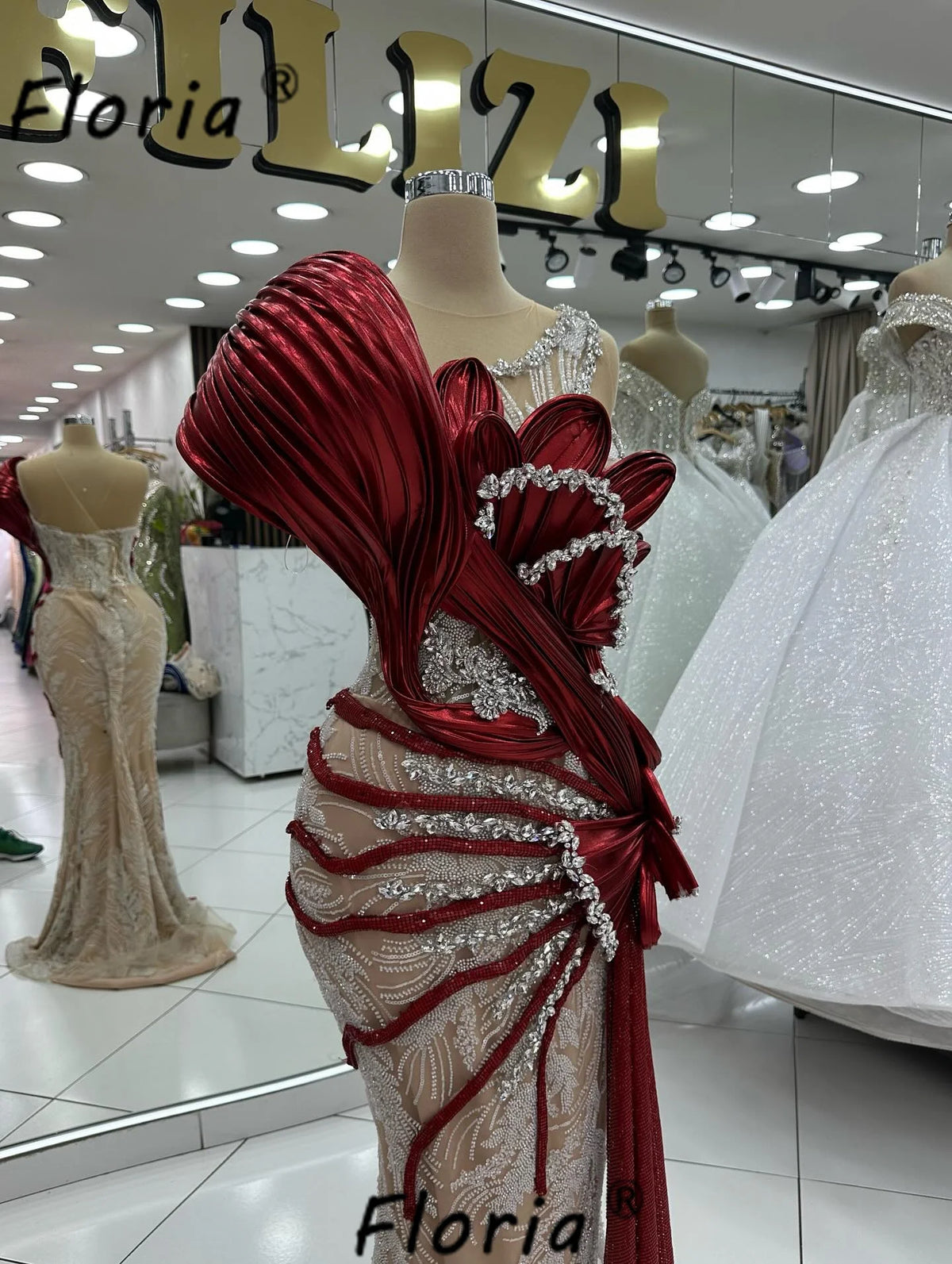 Luxury Red Wedding Dress Beaded Crystal Appliques 3D Mermaid Formal Party Gowns Prom Woman Customized Vestidos de Gala 2026