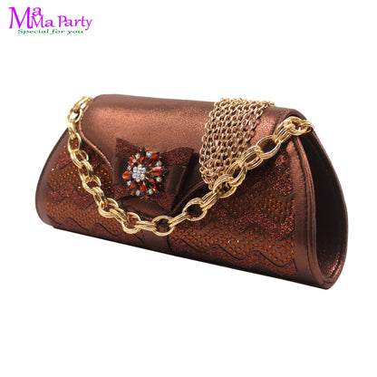Wine Color New Arrivals High Quality Specials Design Italian Women Shoes and Bag  with Crystal for Wedding Party