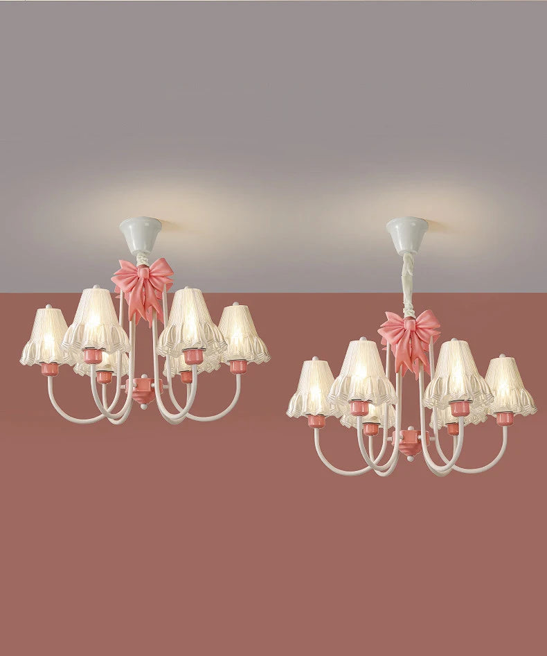 Romantic Princess Room Pink Chandelier Lamps French Bow Tie Pendant Light LED E27 Kids Girl Baby Bedroom Ceiling Chandelier Lamp