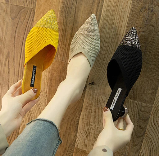 Elegant Medium Heel Women's Mules Shoes Women Designer Rhinestone Luxury Party Slippers Summer New 2025 Sandals Fashion Slipper