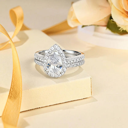 Newshe 2 Pieces Certified Full Moissanite Pear Wedding Ring Sets for Women Solid 925 Sterling Silver Bridal Luxury Jewelry