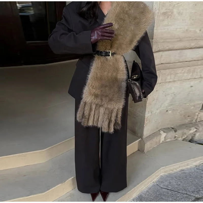 Faux Fur Tassels Scarf for Women Autumn Winter Fluffy Fur Neckerchief 2026 New Lady Luxury Shawl Scarves Clothing Accessories