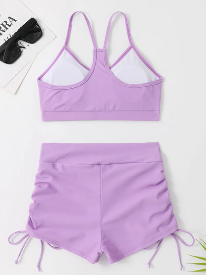 Drawstring Front Shorts Bikinis 2026 High Waist Swimsuit Women Swimwear Female Bathers Bathing Swimming Swim Suit Beachwear