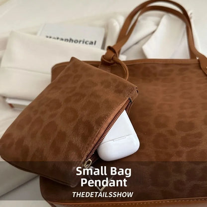 Vintage Leopard Print Women Tote Bag PU Leather Large Capacity Underarm Bag with Mini Bag Briefcase Bags