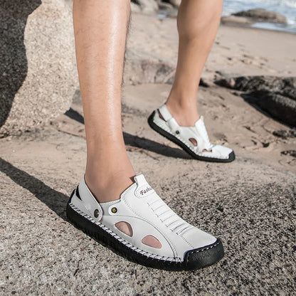 Mens Sandals Fashion Leather Comfortable Summer Outdoor Beach Shoes Casual Dual Purpose Non Slip High Quality Platform Slippers