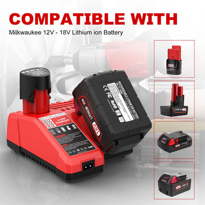 Rapid Charger 3A Li-Ion Battery Charger For Milwaukee 12V 18V M12 M18 Dual Port Lithium Battery Charger 48-11-2420 48-11-1840