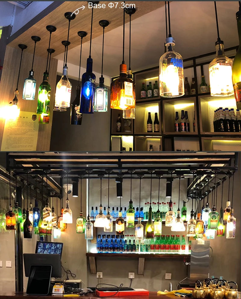 Retro Industrial Loft Wine Bottle Pendant Lights Restaurant Cafe Bar Glass Hanging Lamp Clothing Store Lustre Indoor Lighting