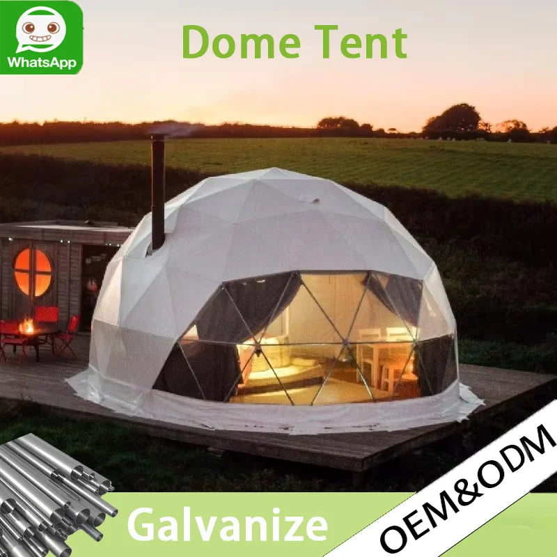 Luxury Geodesic Dome Tent Kit, PVC Canvas Steel Frame Igloo House, Outdoor Glamping Hotel Tent for Resort Garden