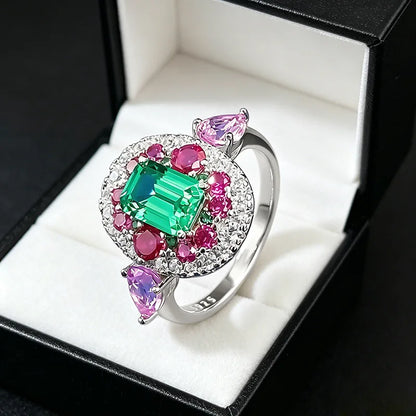Luxury white gold solid platinum PT950 retro contrasting real emerald 5*7mm ring luxury banquet jewelry
