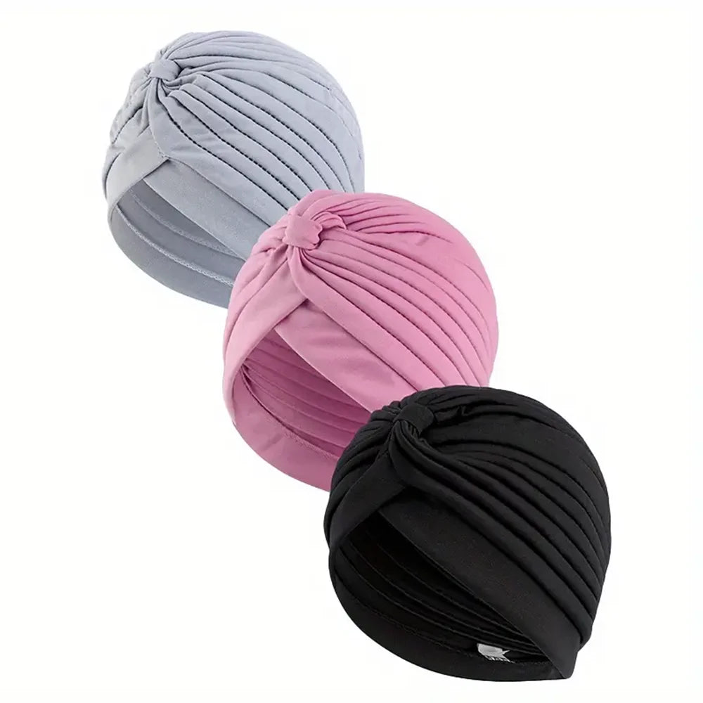 3pcs/set Fashion Ladies Twisted Turban Elastic Muslim Hijab Cap Solid Color Stretch Head Wrap Soft Chemo Beanie Head Cover