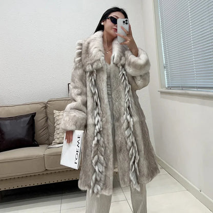2026 New Elegant Winter Natural Rabbit Fur Coat Jacket Real Leather Fur Women's Fringe Tassel Clothing Female Outerwears