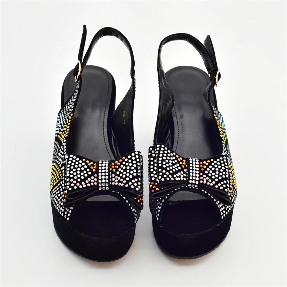 Nigeria Ladies Shoe and Bag Set Decorated with Rhinestone Block Heel Comfortable Platform Pumps Luxury Designer Shoes Women