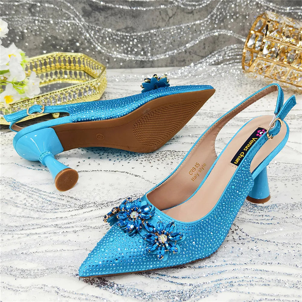 New Fashion Pointed Toe Shoes Heels Elegant Italian Woman Wedding for Party Shoes Women Party Pumps Decorated with Rhinestone