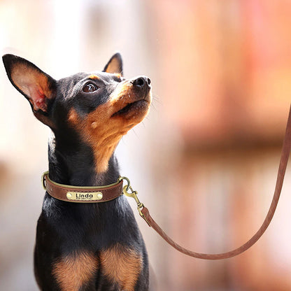 Personalized Dog Collar Leash PU Leather Dogs Collars Pet Rope Engraved Pet ID Name Necklace for Small Large Dogs Soft Padded
