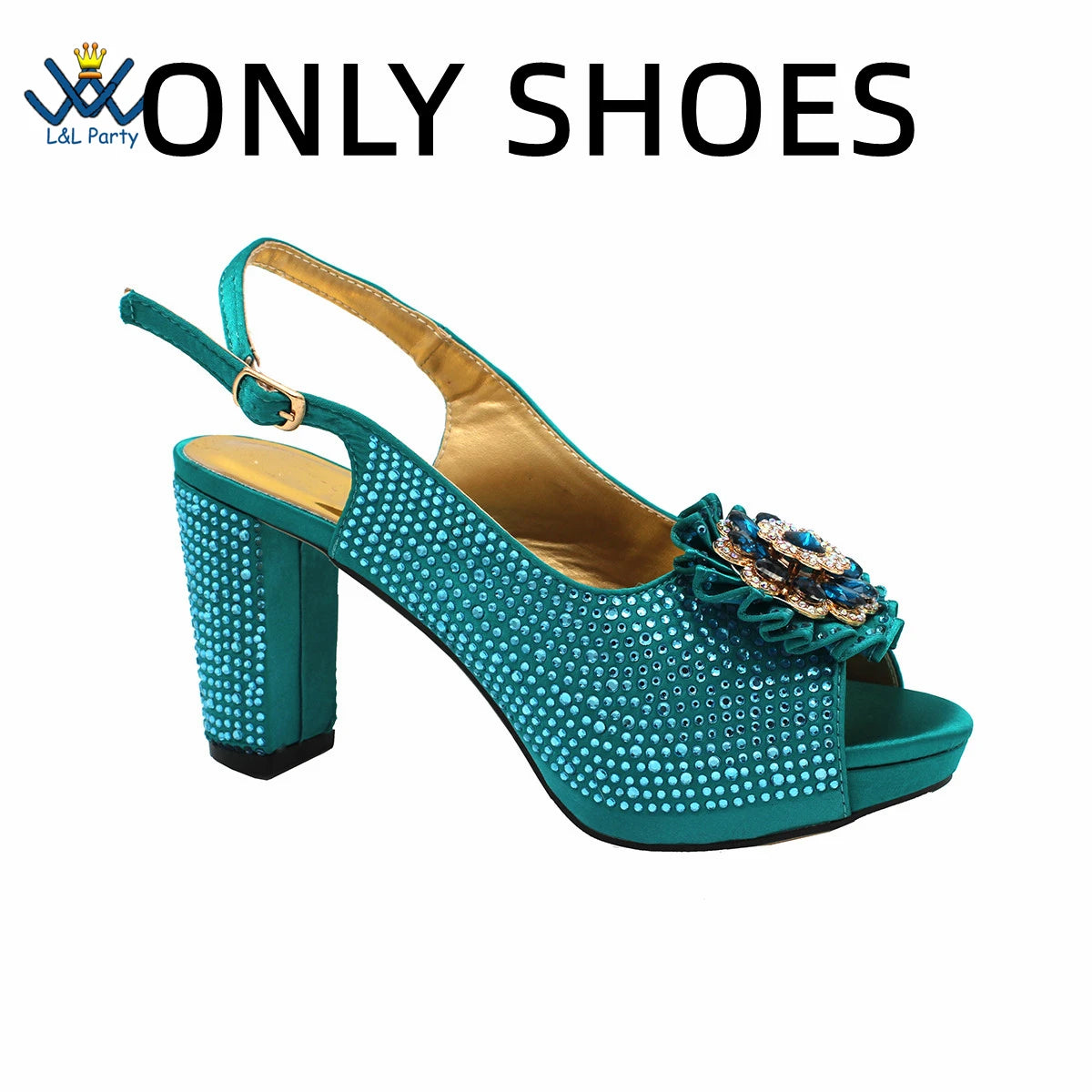 New Design Peep Toe African Spring Autumn Lady Shoes and Bag Set in Gold Color Women Sandal in Wedding