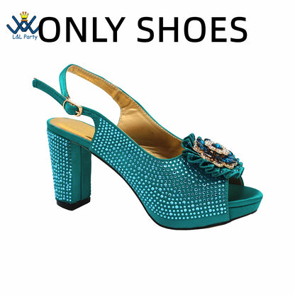 New Design Peep Toe African Spring Autumn Lady Shoes and Bag Set in Gold Color Women Sandal in Wedding