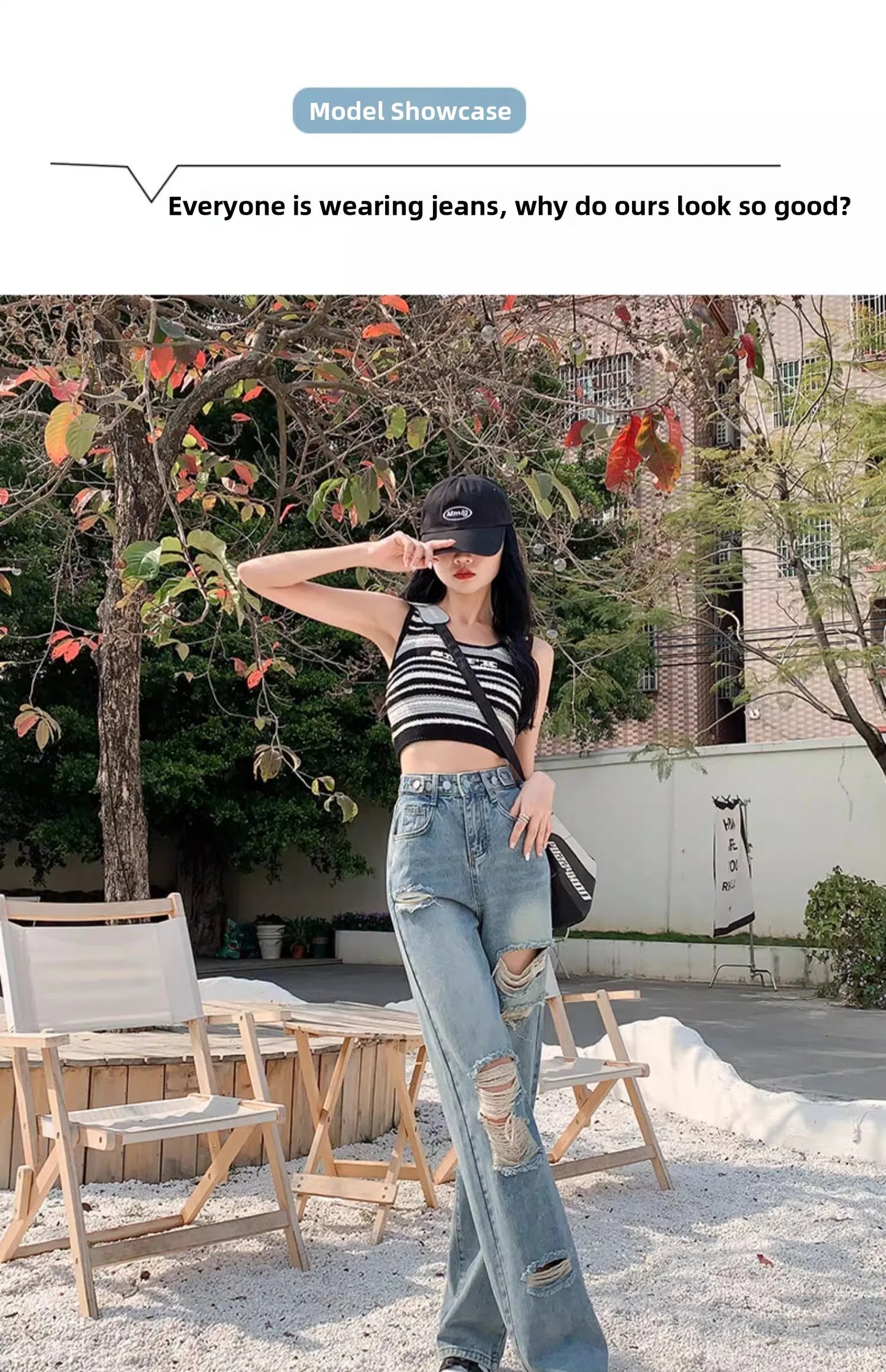 Trendy Ripped Straight Leg Jeans Women's Spring Summer High Waist Loose Wide Leg Pants Slimming Design Casual Denim Jeans