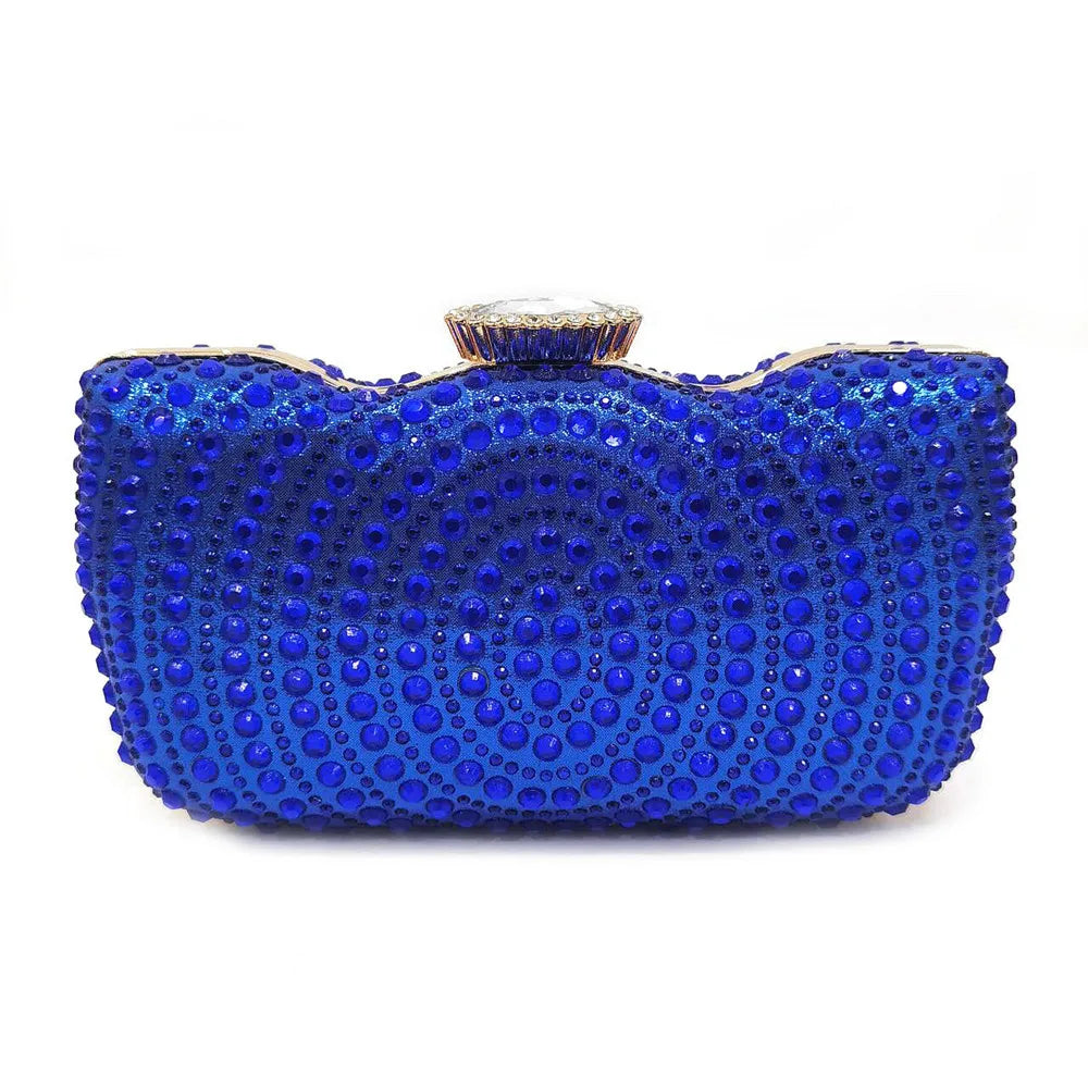 High Heels Shoes for Women Embroidery Rhinestone Italian Design Blue Color Pointed Toe Shoes and Bags Set Fashion