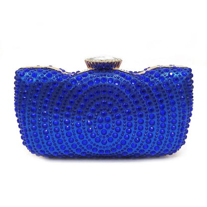 High Heels Shoes for Women Embroidery Rhinestone Italian Design Blue Color Pointed Toe Shoes and Bags Set Fashion
