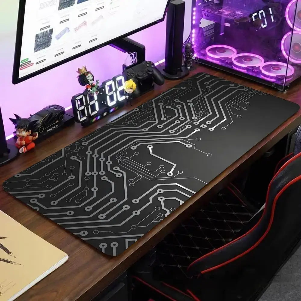 Black Circuit Board Pattern Mouse Pad Large Computer Office Table Mats Rubber Anti-slip Gaming Keyboard Mousepads Long Desk Pads
