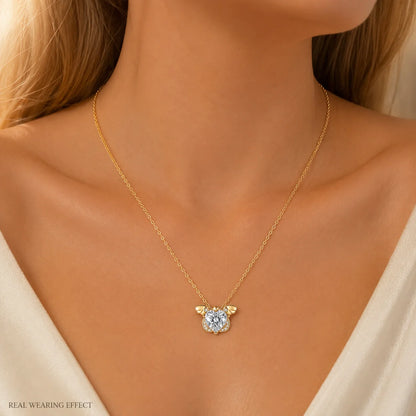 Moissanite Necklace 2CT Heart Stone S925 Sterling Silver Wing Pendant 45+5cm Chain for Women GRA Certified Moissanite