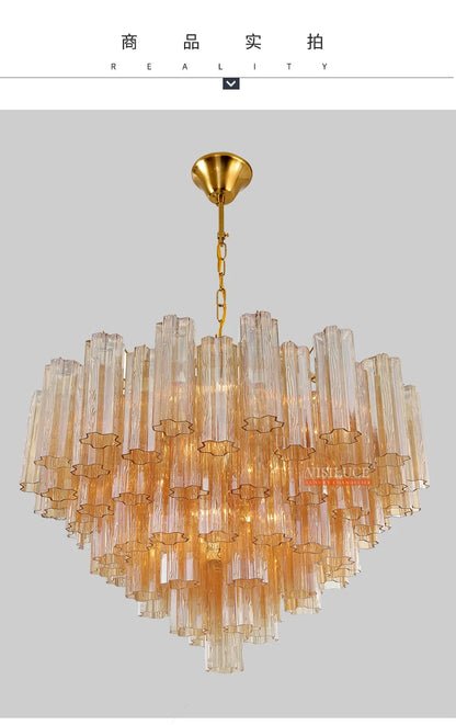 Round Murano Glass Ceiling Chandelier For Dining Living Room Bedroom Foyer Amber Glass Crystal Tube Hanging Chandelier Lights
