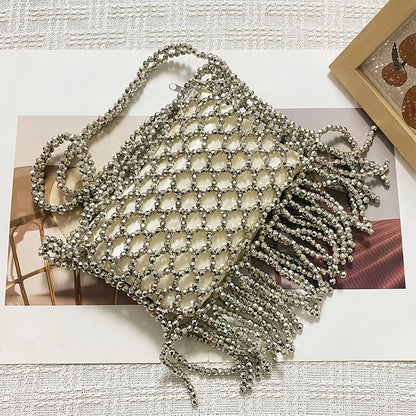 New European and American retro tassel handmade bead woven bag, niche, simple, versatile, single shoulder crossbody bag