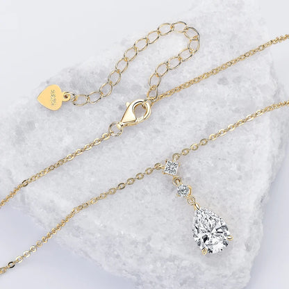 RAPRGOLD 2CT Moissanite Waterdrop Pendant Necklaces 925 Sterling Silver Necklace Chain for Women Girl Wedding Fine Jewelry Gift